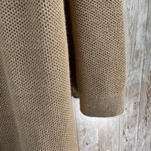 Talbots Sweater Cardigan Womens 0X Tan Gold Metallic Open Front Cotton Blend - Picture 5 of 7